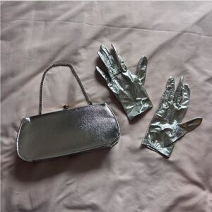 Vintage Silver Clutch & Glove Set - Elegant & Timeless - 60s Glam